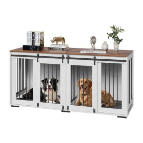 72" Dog Crate Furniture for 2 Dogs, Double Dog Crate Furniture with Double Sliding Doors, Large Dog Crate TV Stand with Removable Tray