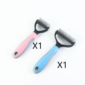 Stainless Double-sided Pet Brush Hair Removal Comb Grooming Dematting Dog Grooming Shedding Tools (Option: 1Blue1Pink-9.5x17.5cm)