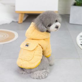 Dog warm clothing; Autumn and winter clothes New cotton padded clothes Teddy pet clothes Winter plush corduroy pull loop two leg cotton padded cl (colour: Starter - Yellow, size: M)